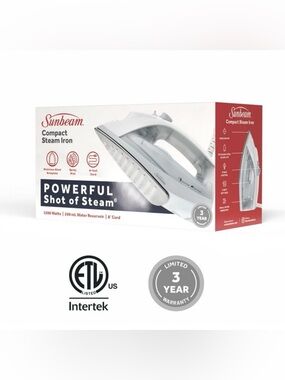 Sunbeam Compact Steam Iron 1200W 200mL Stainless Soleplate Shot of Steam